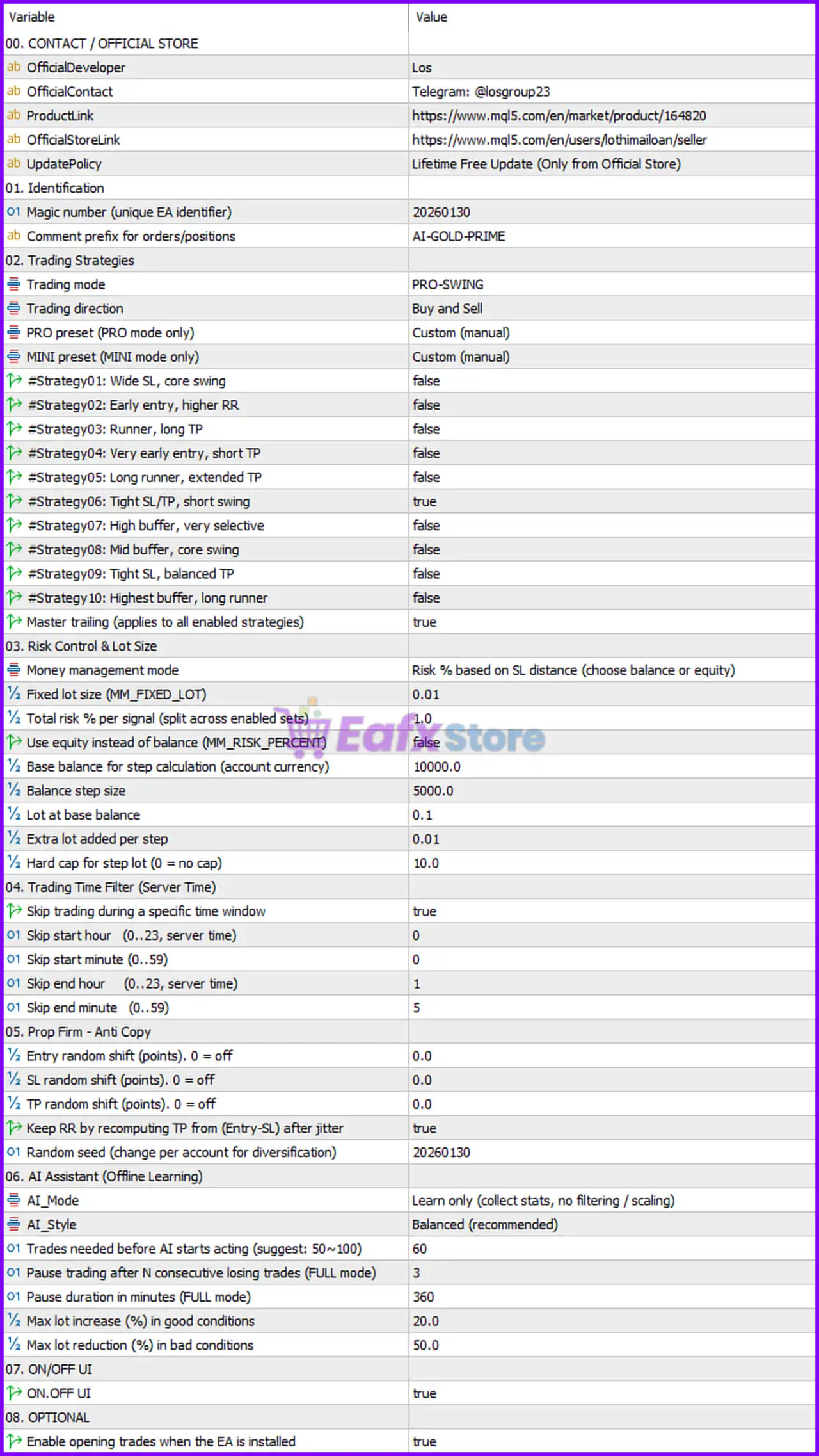 AI Gold Prime EA MT5 + SetFiles (Latest version) – Group Buy 10 AI Gold Prime EA MT5 Setting Panel