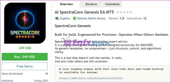 AI SpectraCore Genesis EA MT5 Overview