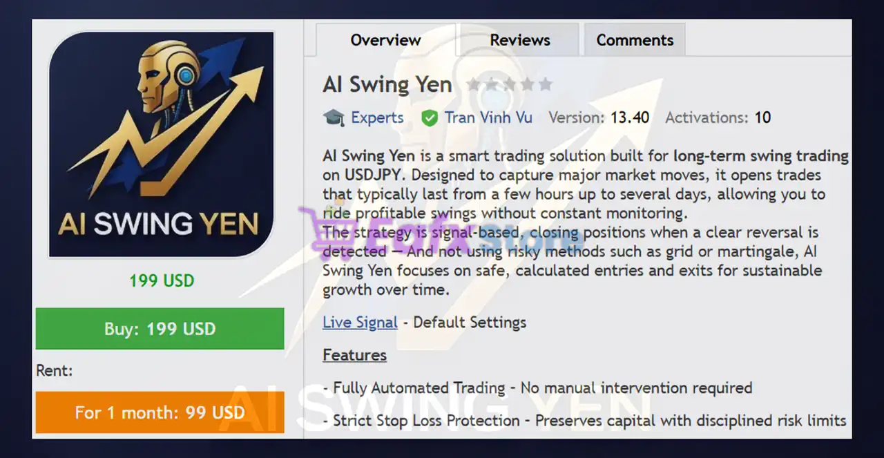 AI Swing Yen EA MT5 (Latest version) – GroupBuy 2 AI Swing Yen EA MT5 Overview