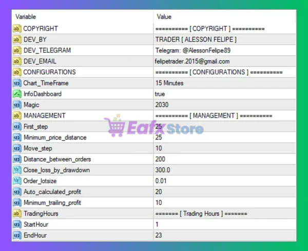AI X HFT EA MT4 Settings Panel