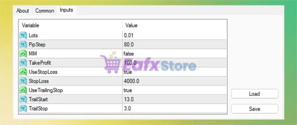 ALFA QUANT FOREX ROBOT Settings Panel