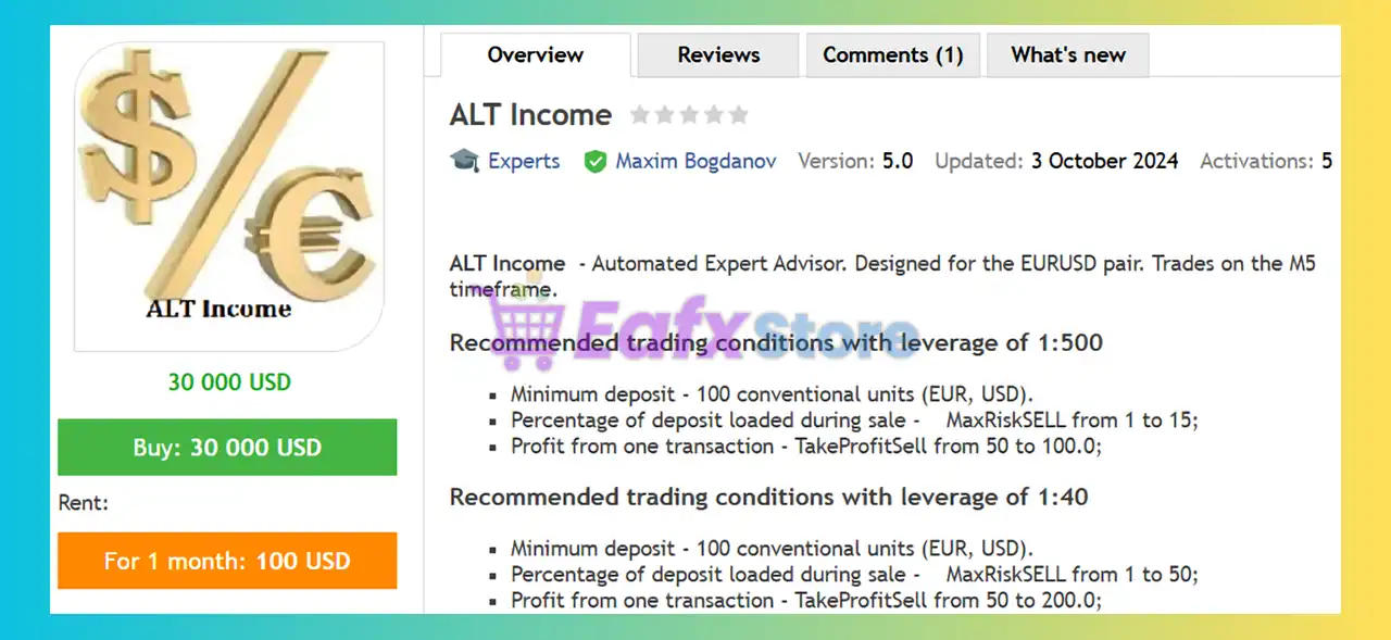 ALT Income EA MT4 (Latest version) - Unlimited 2 ALT Income EA MT4 Review
