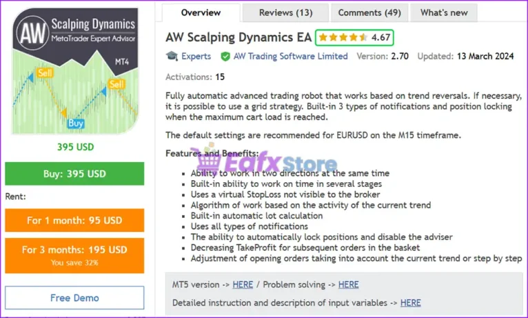 AW Scalping Dynamics EA MT4 Overview