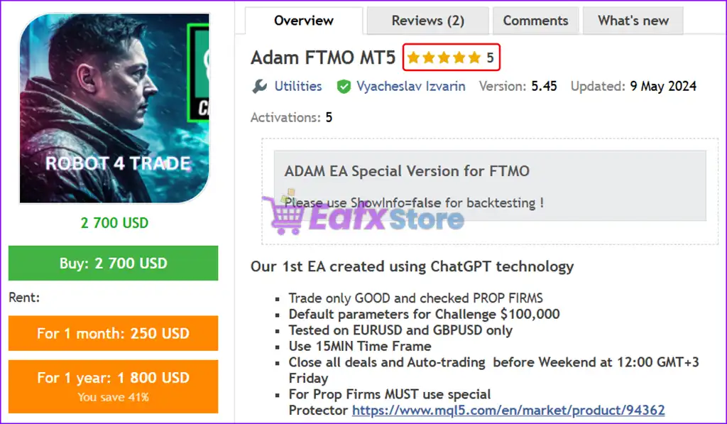 Adam FTMO MT5 (Latest version) – GroupBuy 2 Adam FTMO MT5 Overview