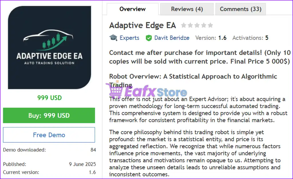 Adaptive Edge EA MT4 (Latest original version) 2 Adaptive Edge EA MT4 Overview