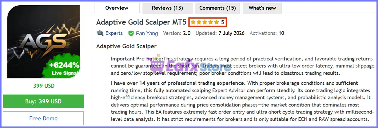 Adaptive Gold Scalper MT5 v1.9 + SetFiles (Unlimited) 2 Adaptive Gold Scalper MT5 Reviews
