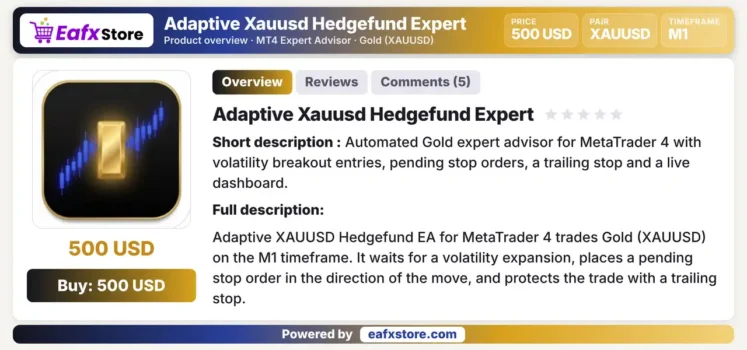 Adaptive Xauusd Hedgefund Expert MT4 Review