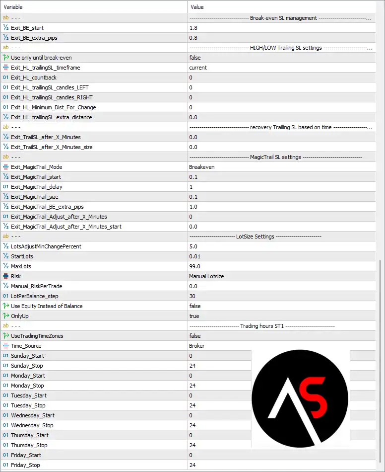 Advanced Scalper MT5 Setting Panel