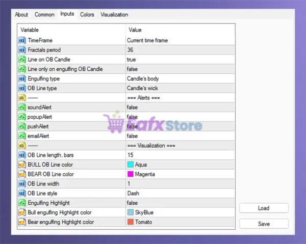 Advanced Signal Block System MT4 Settings Panel