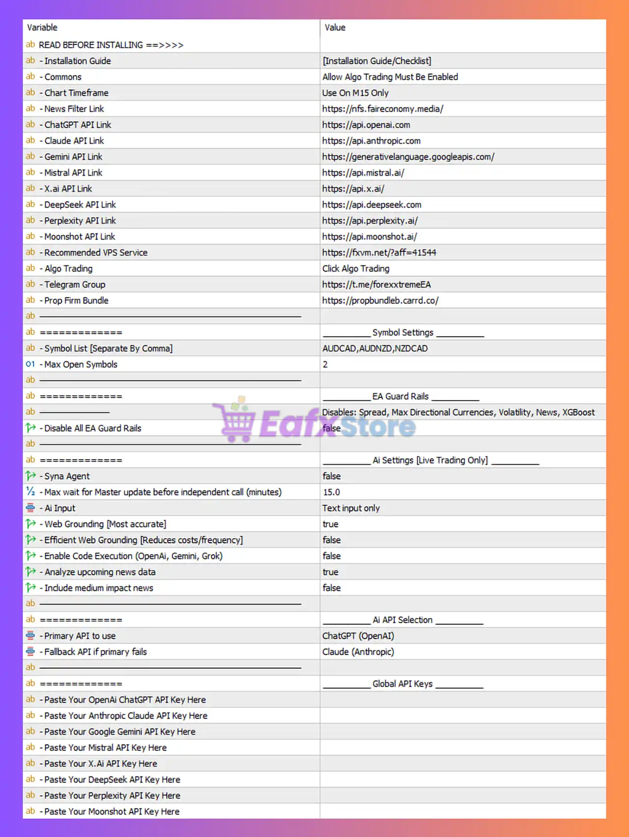 AiQ EA MT5 Settings Analysis & Full Review 3 AiQ EA MT5 Settings Panel