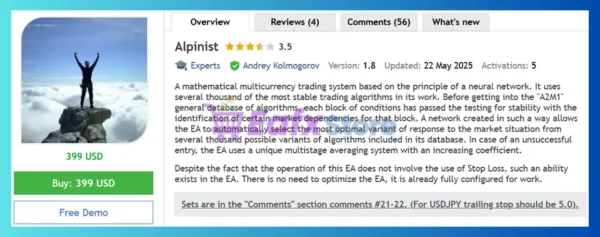 Alpinist EA MT4 Review