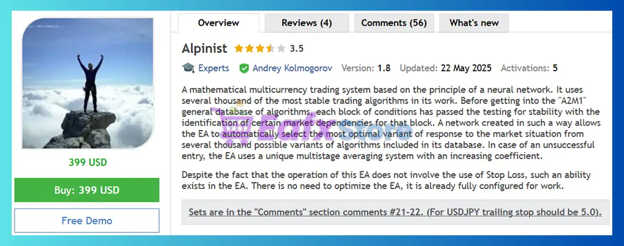 Alpinist EA MT4 with SetFiles (Latest version) - Unlimited 6 Alpinist EA MT4 Review