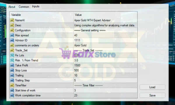 Apex Gold MT4 Settings Panel