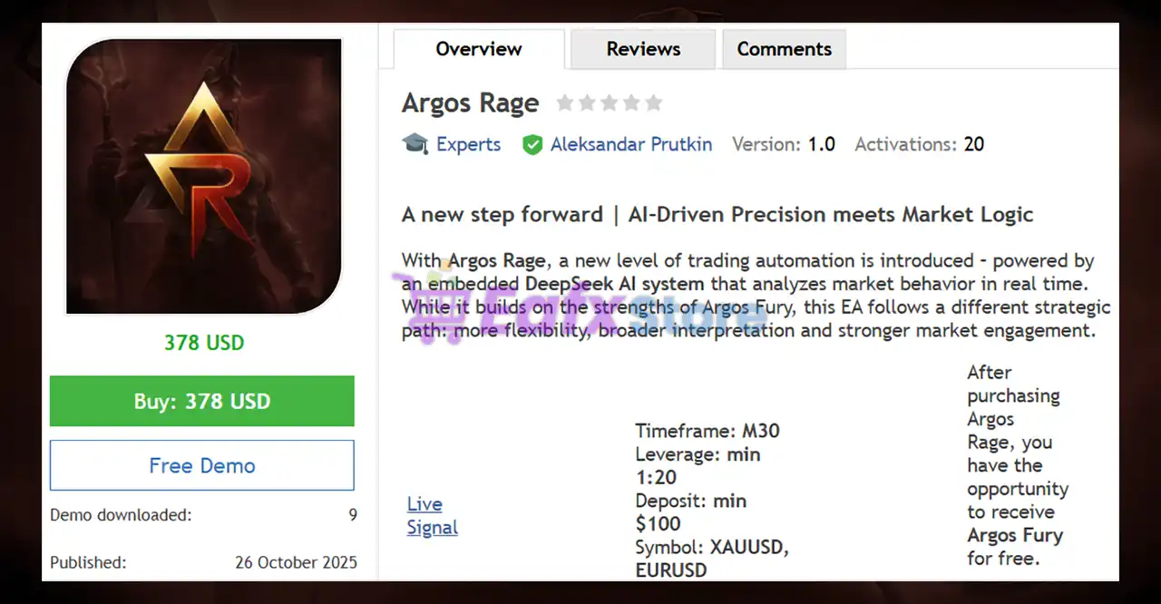 Argos Rage EA MT5 (Latest version) – GroupBuy 2 Argos Rage EA Review