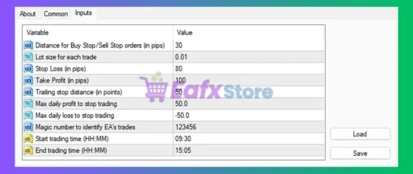 AtlasQuant EA MT4 Settings Panel