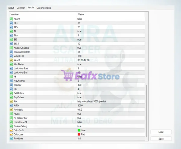 Aura Scalper Engine EA Settings Panel