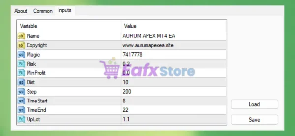 Aurum Apex Mt4 EA Settings Panel