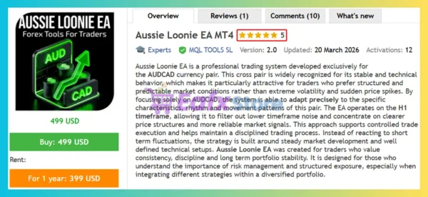 Aussie Loonie EA MT5 Review
