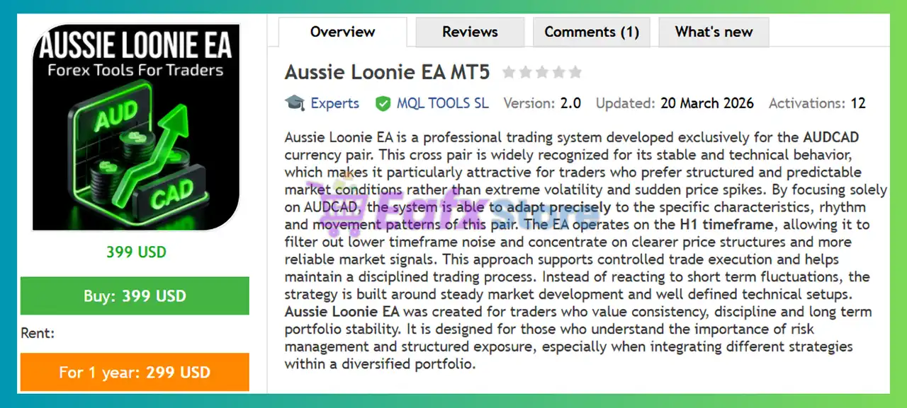 Aussie Loonie EA MT5 (Latest version) – GroupBuy 2 Aussie Loonie EA MT5 Review