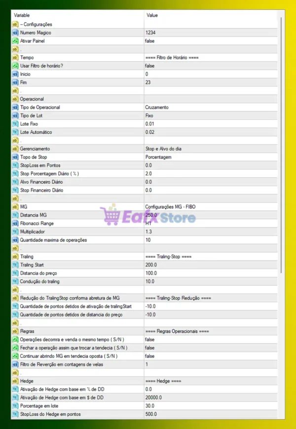 AutoProfitFX TrendTrack EA MT4 Settings Panel