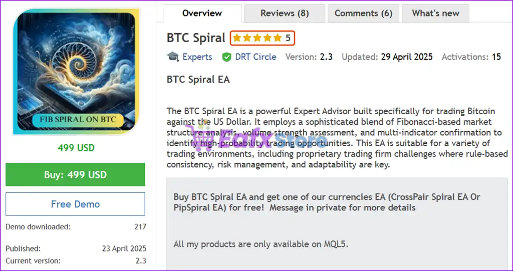 BTC Spiral EA MT5 (Latest version) – GroupBuy 2 BTC Spiral EA MT5 Overview