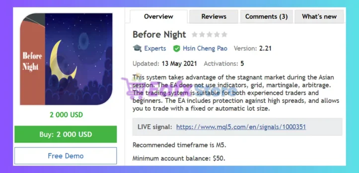 Before Night EA MT4 Review