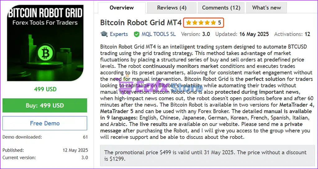 Bitcoin Robot Grid MT4 v3.0 (Latest version) - PreOrder 2 Bitcoin Robot Grid MT4 Overview
