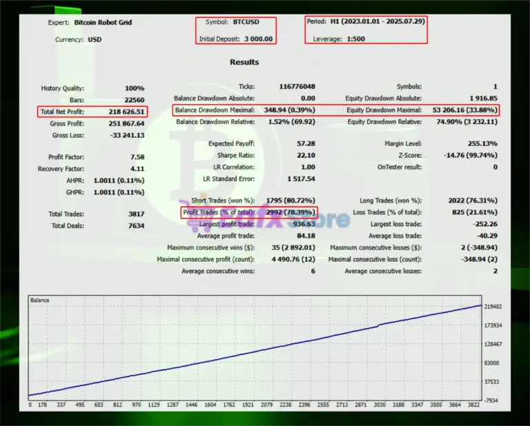 Bitcoin Robot Grid MT5 Backtest Results