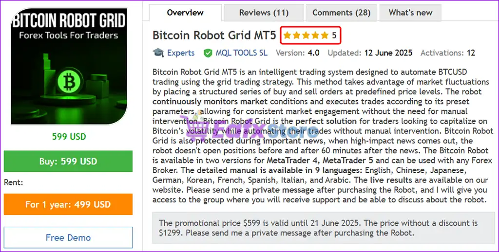 Bitcoin Robot Grid MT5 (Latest version) – GroupBuy 2 Bitcoin Robot Grid MT5 Overview