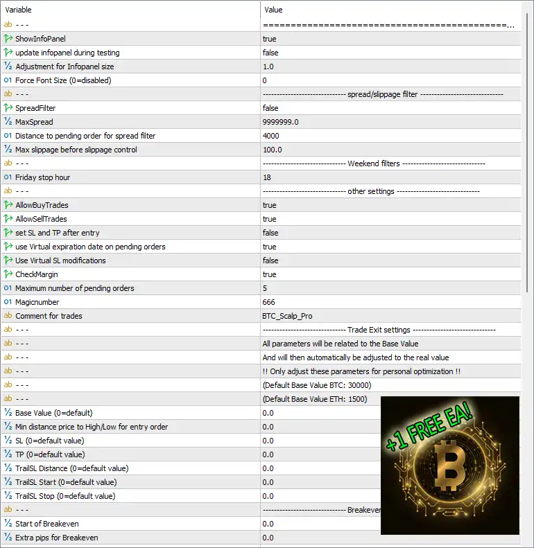Bitcoin Scalp Pro MT5 + SetFiles (Latest version) – GroupBuy 8 Bitcoin Scalp Pro MT5 Settings Panel