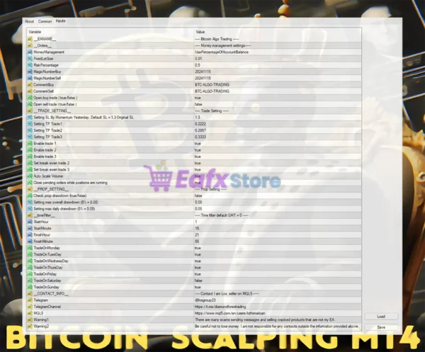 Bitcoin Scalping MT4 Settings Panel