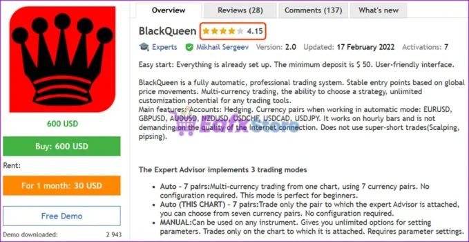 BlackQueen EA MT5 Overview