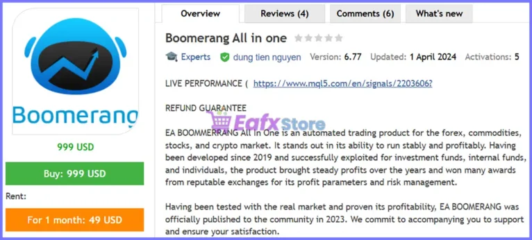 Boomerang All in one EA MT5 Review
