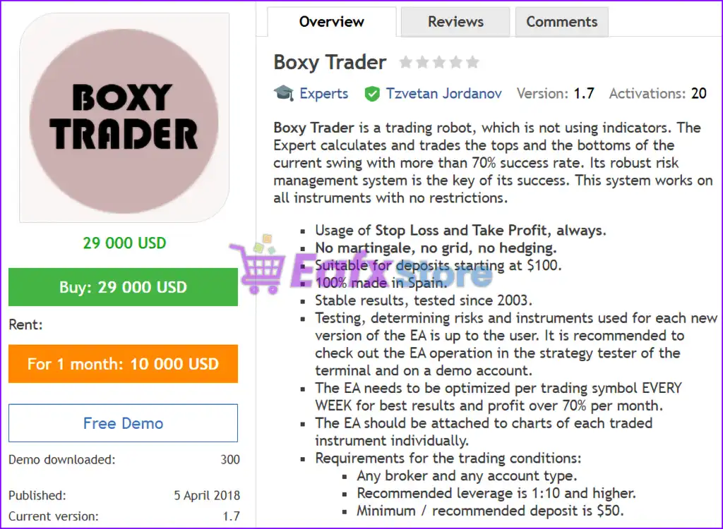 Boxy Trader EA MT4 (Latest original version) 2 Boxy Trader EA MT4 Overview