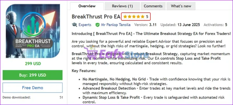 BreakThrust Pro EA MT5 Overview