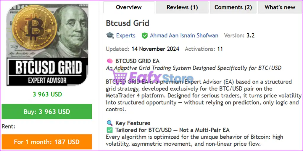 Btcusd Grid EA MT4 (Latest version) 2 Btcusd Grid MT4 Overview