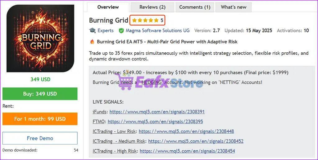 Burning Grid EA MT5 (Latest version) – GroupBuy 2 Burning Grid EA Overview