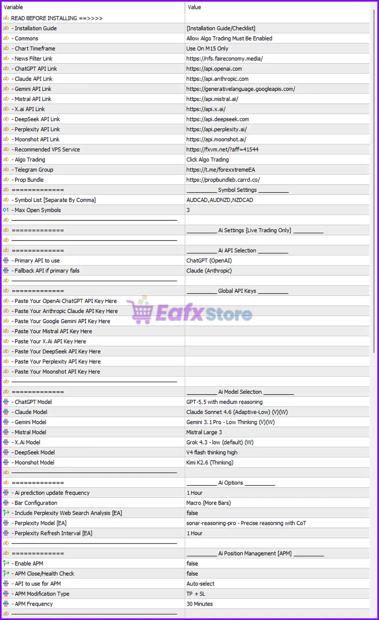 Byrdi EA MT5 Settings Panel