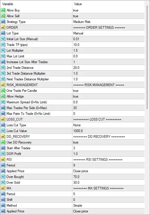 ClevrFX EA MT4 Settings Panel