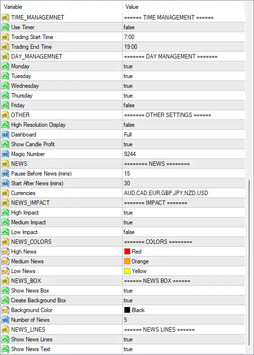ClevrFX EA Settings Panel