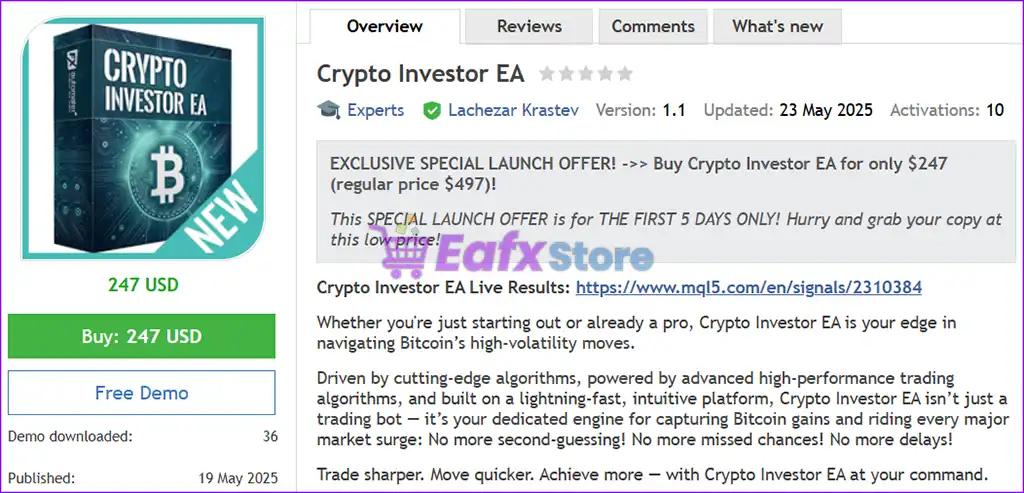 Crypto Investor EA MT4 v1.1 with SetFiles (Platform 1441+) 2 Crypto Investor EA Overview