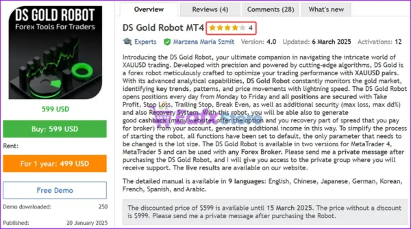 DS Gold Robot MT4 Overview