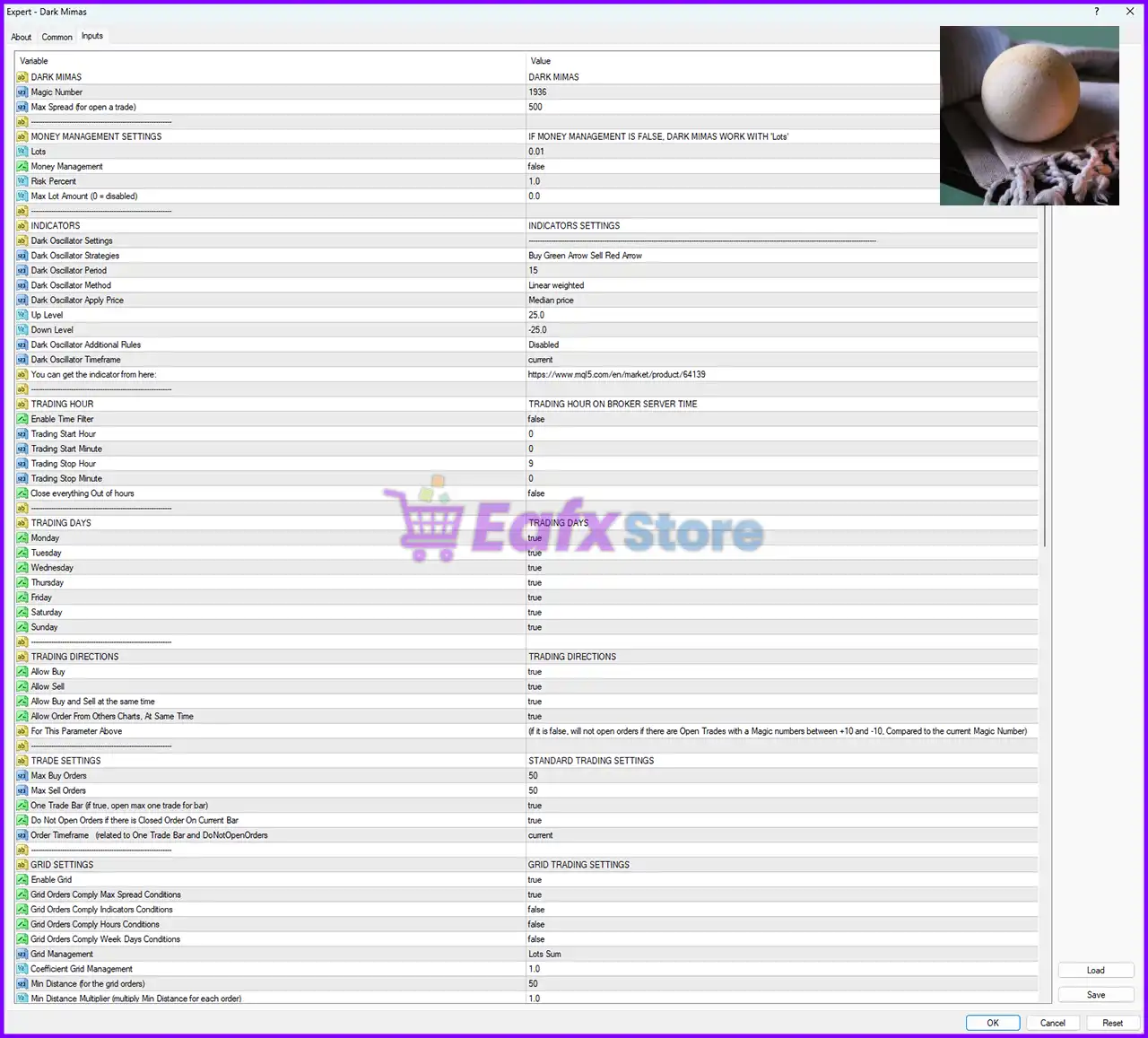 Dark Mimas EA Settings Review – Detailed Trading Parameters Analysis 3