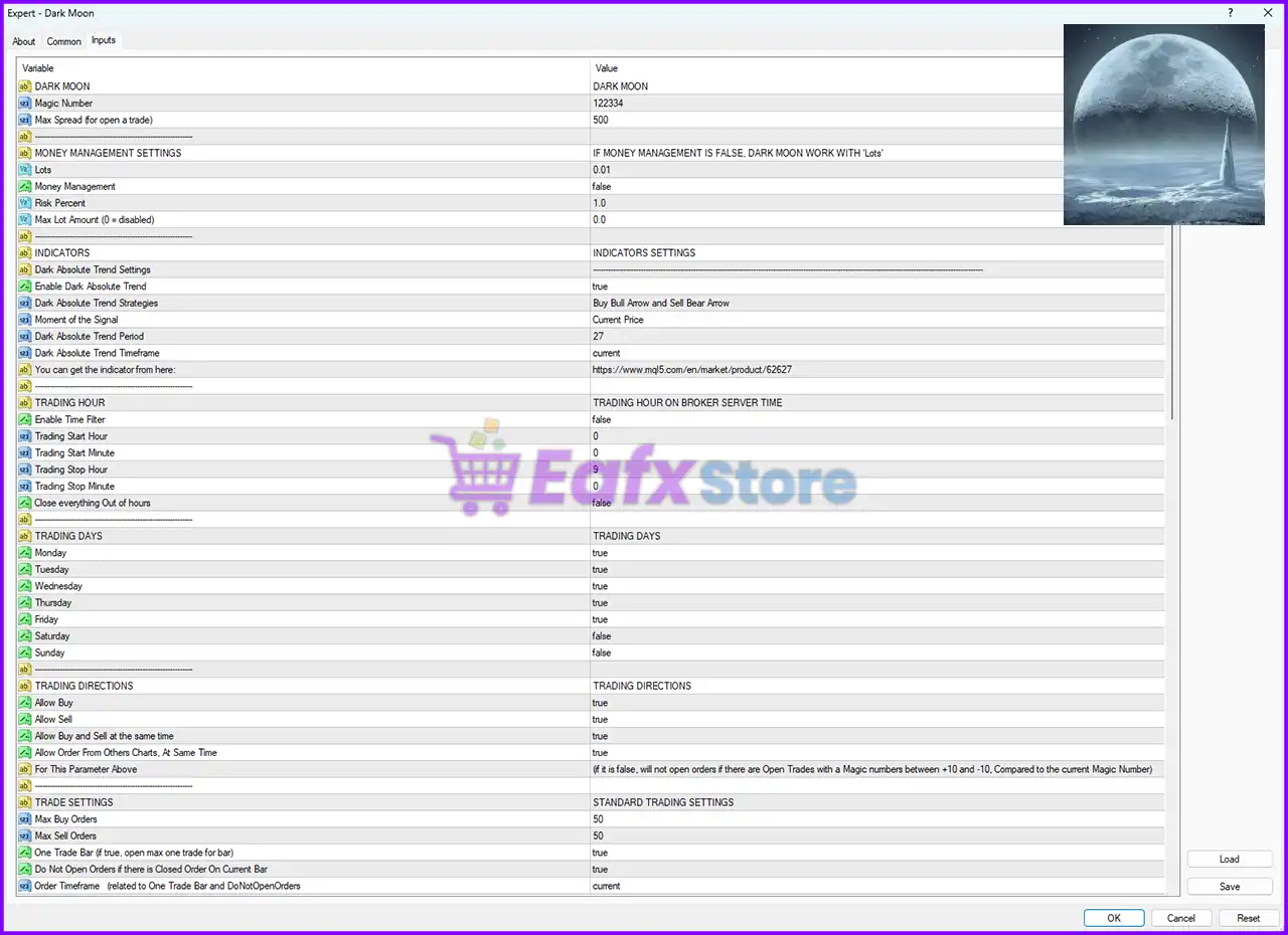 Dark Moon EA – Detailed Settings Review and Analysis 3