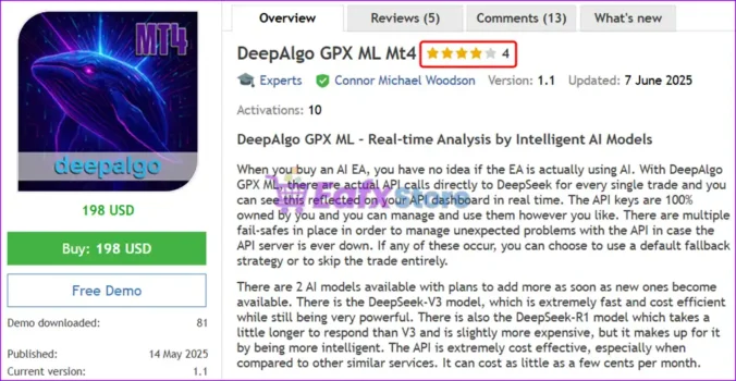 DeepAlgo GPX ML MT4 Overview