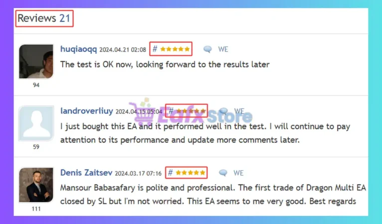 Dragon Multi EA MT4 is rated 5 stars by users