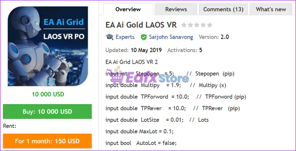 EA Ai Gold LAOS VR MT4 (Latest original version) 2 EA Ai Gold LAOS VR MT4 Overview