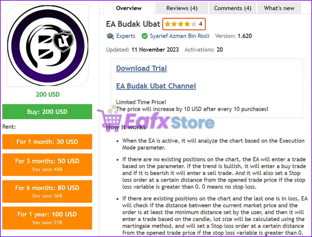 EA Budak Ubat MT4 with SetFiles (Platform build 1441+) 2 EA Budak Ubat MT4 Overview