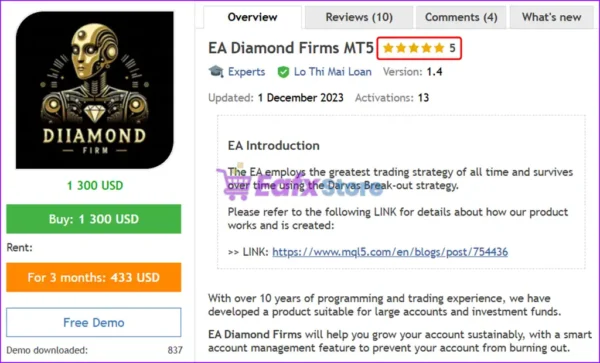 EA Diamond Firms MT5 Overview