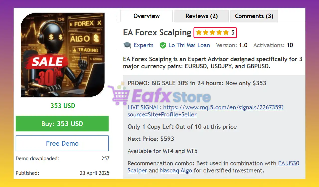 EA Forex Scalping MT5 (Latest version) – GroupBuy 2 EA Forex Scalping MT5 Overview